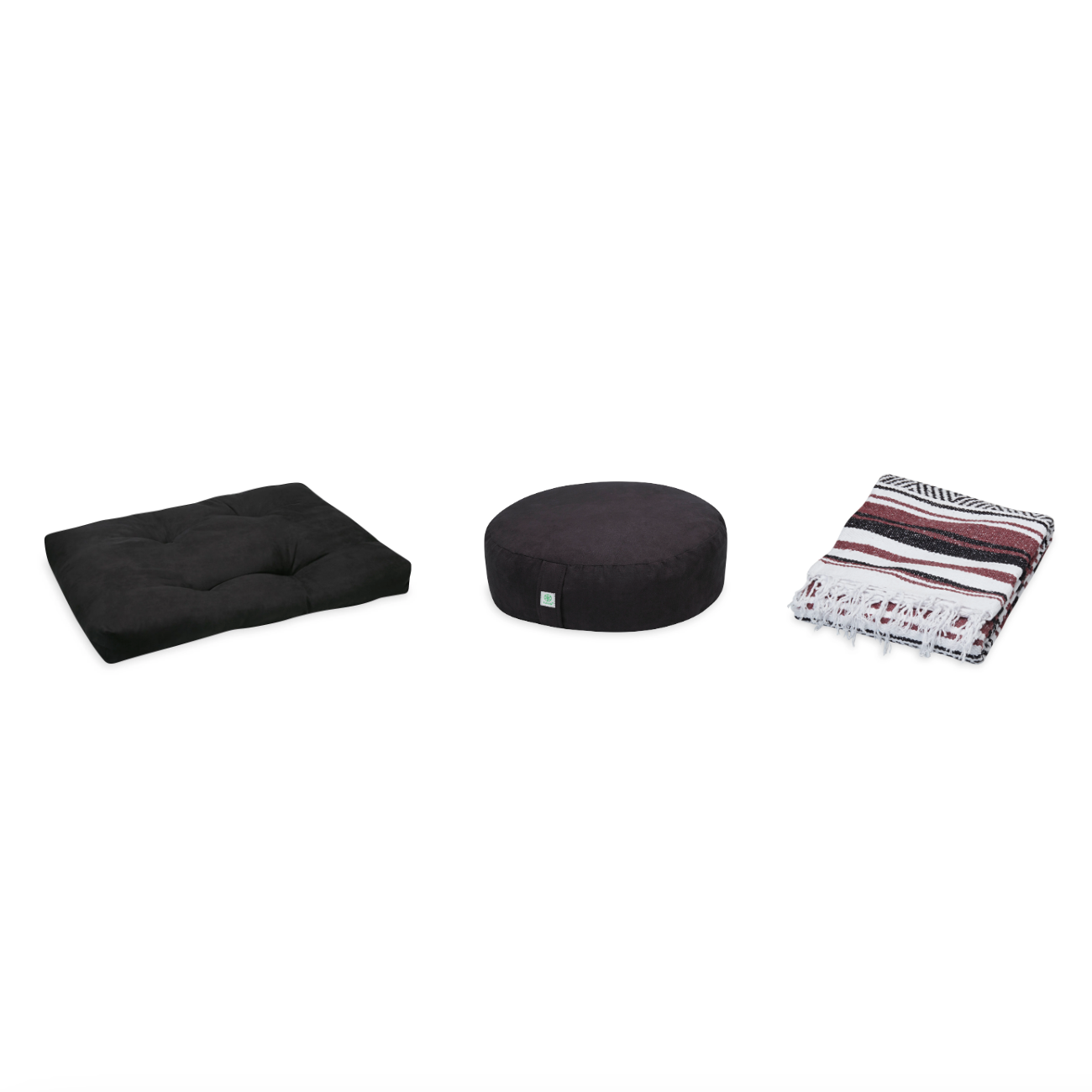 Meditation Bundle - Zabuton (Black), Zafu (Black), Blanket (Burgundy/White/Black)